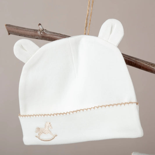 Asil Bej Tığ İşi Süslemeli Çelenkli At Nakışlı 6'lı Organik Hastane Çıkışı