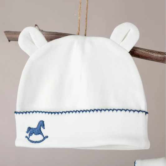 Asil İndigo Tığ İşi Süslemeli Çelenkli At Nakışlı 6' lI Organik Hastane Çıkışı