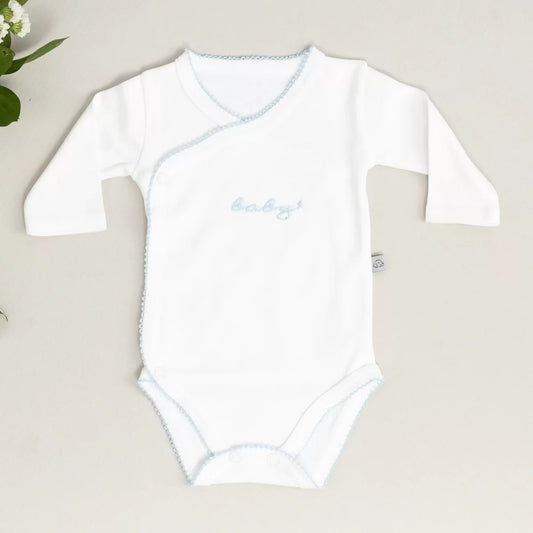 Baby Nakışlı Bebe Mavi Tığ İşi Süslemeli Organik Uzun Kollu Zarf Zıbın