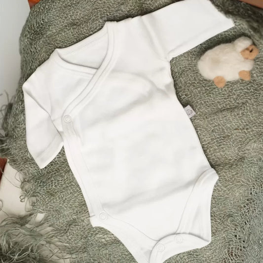 Beyaz Zarf Yaka Uzun Kol Zarf Zıbın | Organik Pamuk