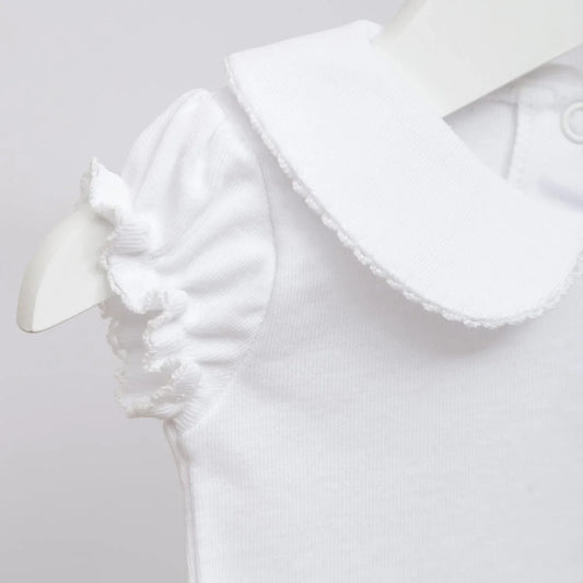 Tığ işi Süslemeli Kısa Büzgü Kol Bebe Yaka Body | Organik Pamuk