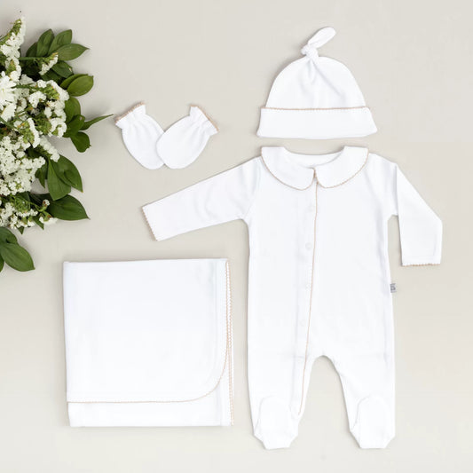 Elegant Bej Tığ İşi Süslemeli 5' li Organik Hastane Çıkışı