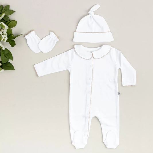 Elegant Bej Tığ İşi Süslemeli 4'lü Organik Hastane Çıkışı