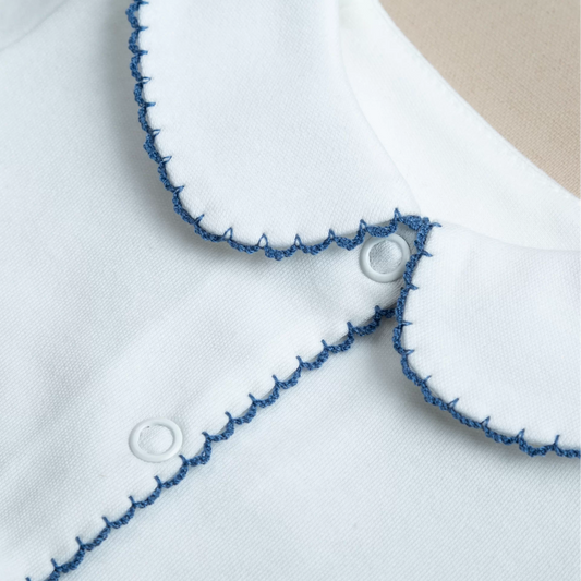 Elegant İndigo Mavi Tığ İşi Süslemeli 4' lü Organik Hastane Çıkışı