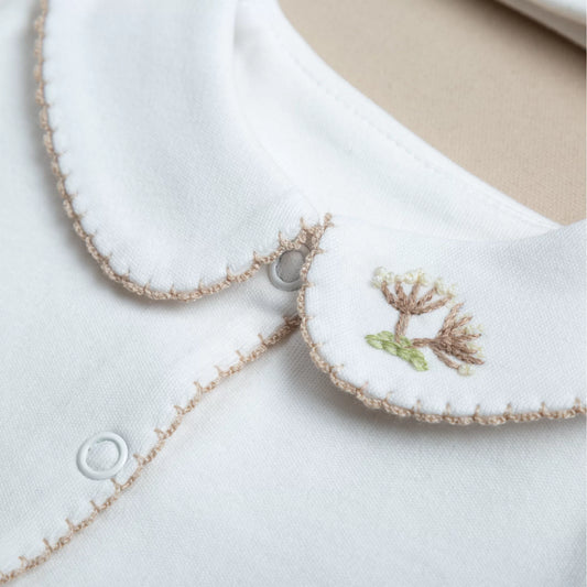 Elegant Bej Tığ İşi Süslemeli HindibaEl Nakışlı 4'lü Organik Hastane Çıkışı