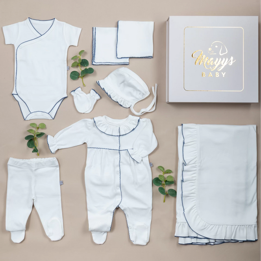 Lady İndigoTığ İşi Süslemeli Fırfırlı 9'lu Kız Bebek Organik Hastane Çıkışı