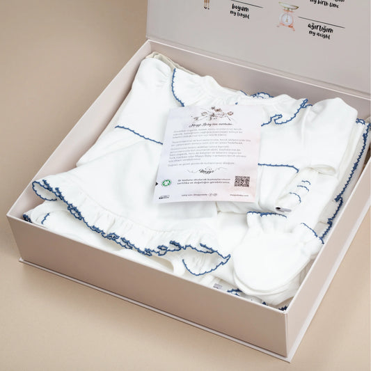 Lady İndigoTığ İşi Süslemeli Fırfırlı 9'lu Kız Bebek Organik Hastane Çıkışı