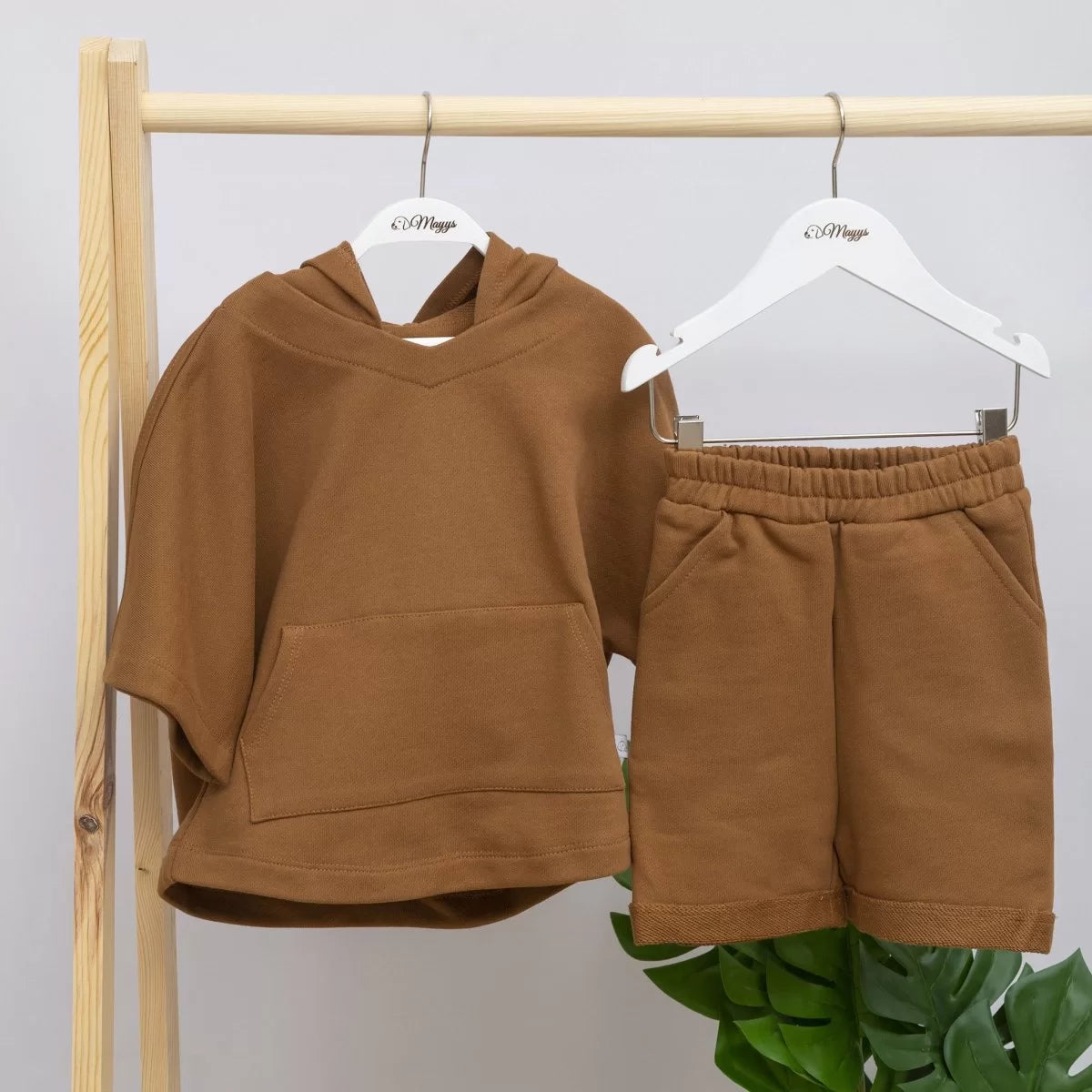 Kahvrerengi Şortlu Çocuk Sweat Takım | Organik Pamuk