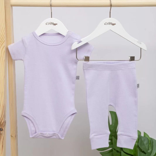 Lila Kısa Kol Body ve Pantolon Set | Organik Pamuk