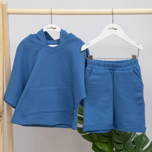 Mavi Şortlu Çocuk Sweat Takım | Organik Pamuk