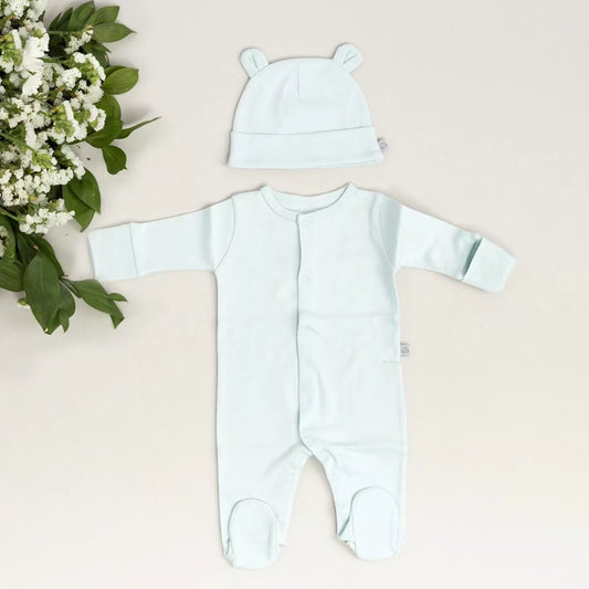 Mint Basic Patikli Bebek Tulum ve Şapka Yeni Doğan | Organik Pamuk
