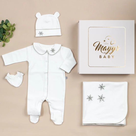 Royal Neva Nakışlı Küf Yeşili Tığ İşi Süslemeli 5' li Organik Hastane Çıkışı