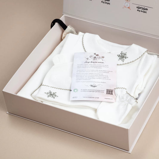 Royal Neva Nakışlı Küf Yeşili Tığ İşi Süslemeli 5' li Organik Hastane Çıkışı