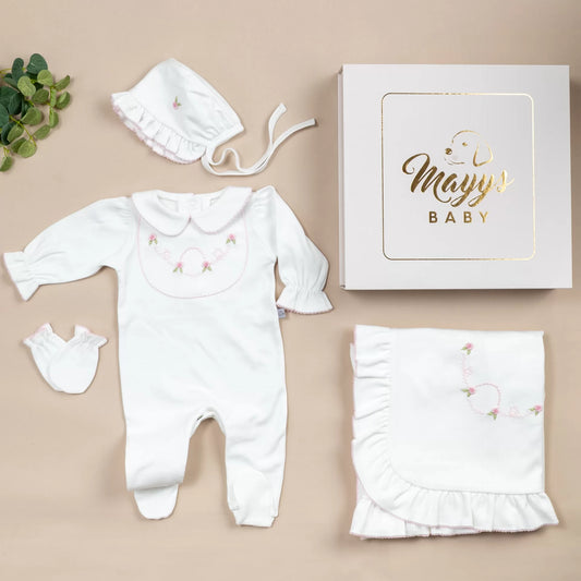 Royal Pembe Rokoko El Nakışlı 5'li Organik Hastane Çıkışı