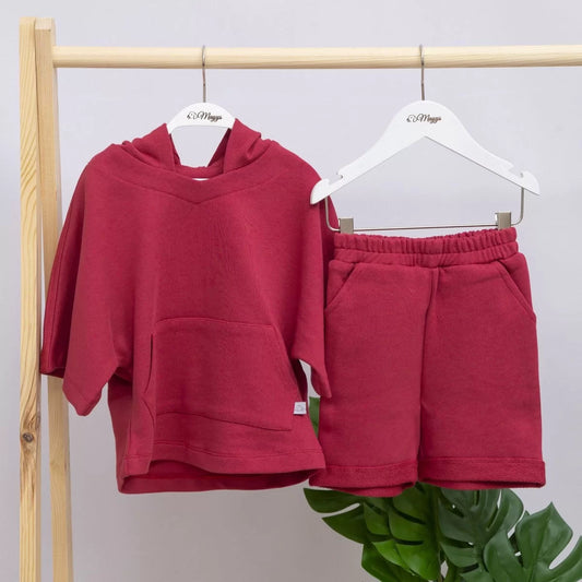 Açık Bordo Şortlu Çocuk Sweat Takım | Organik Pamuk