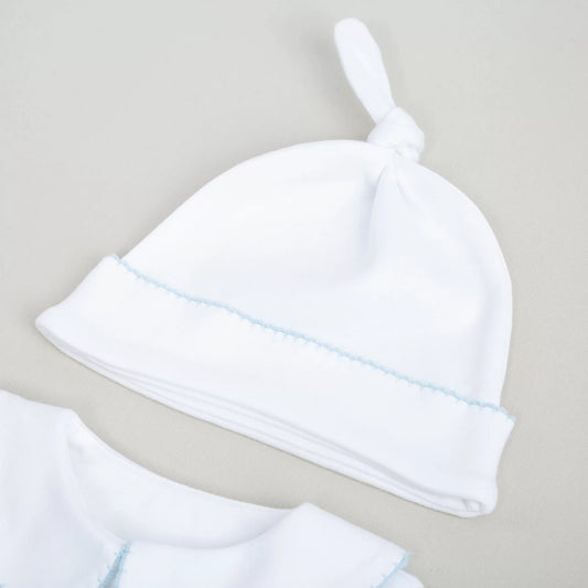 Elegant Bebe Mavi Tığ İşi Süslemeli 4' lü Organik Hastane Çıkışı