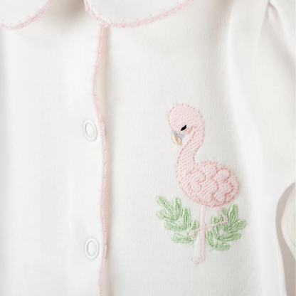 Nazenin Flamingo Nakışlı Pembe Tığ işi Süslemeli Organik Tulum