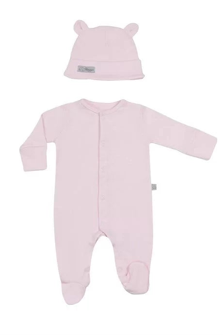 Pembe Basic Patikli Tulum ve Şapka Set | Organik Pamuk