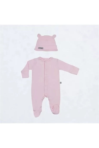 Pembe Basic Patikli Tulum ve Şapka Set | Organik Pamuk